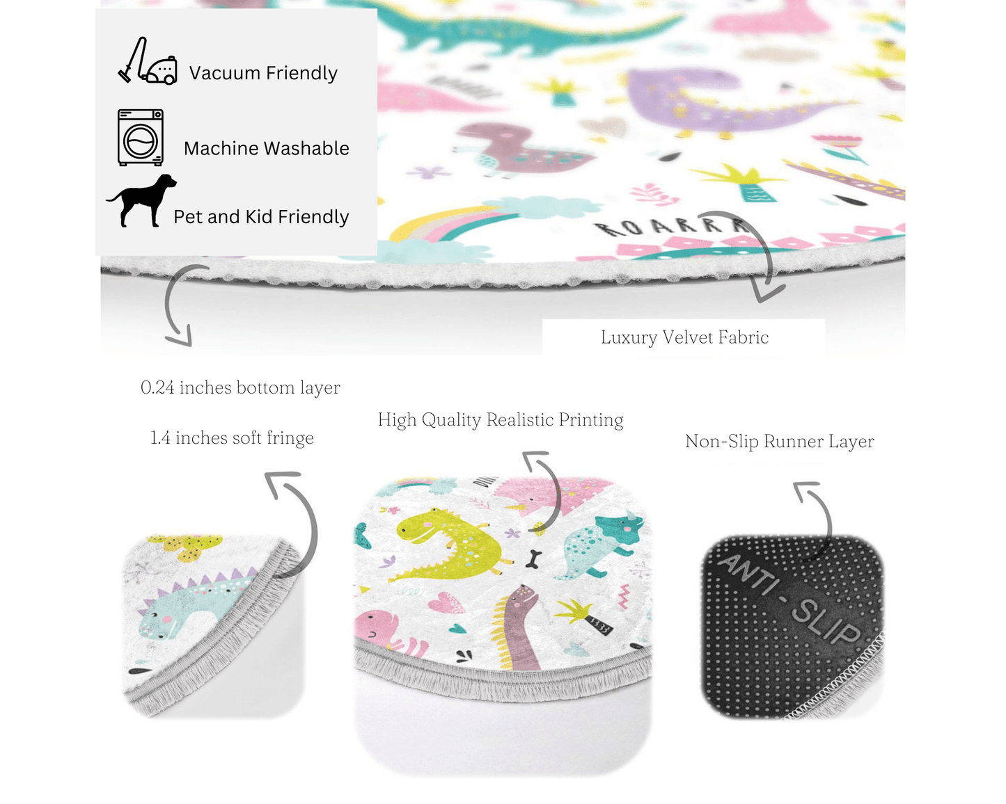 Dinosaur Kids Room Round Rug, Dinosaur Nursery Room Circle Carpet,