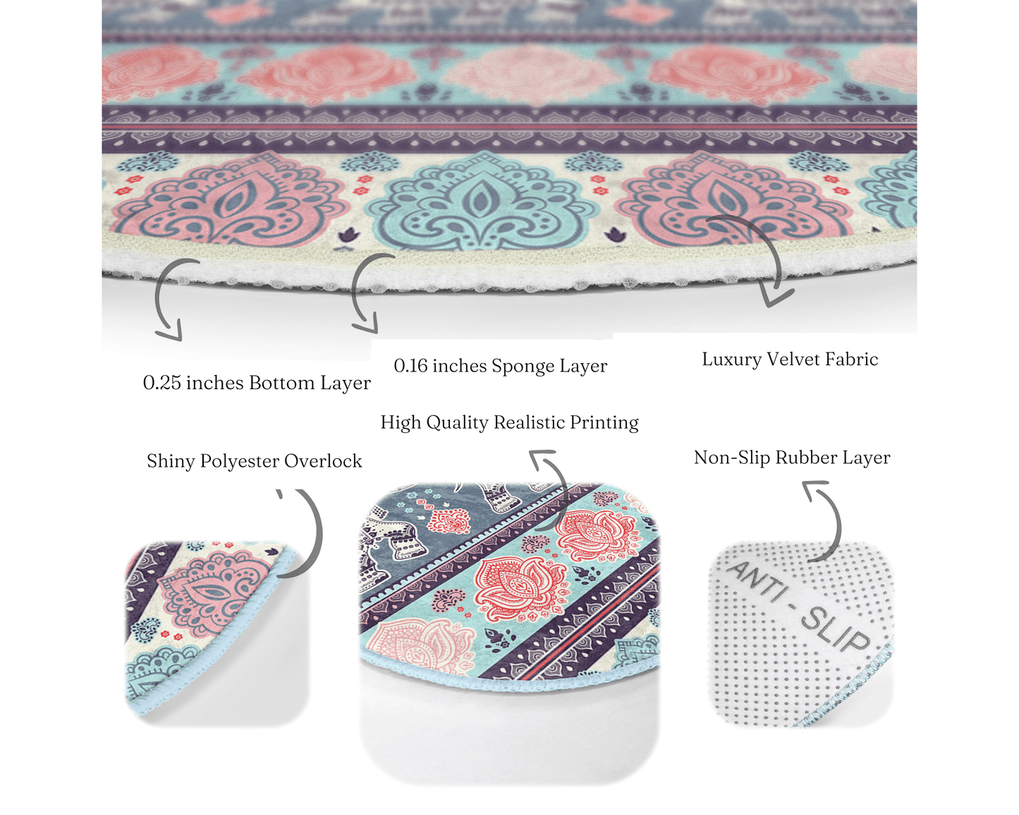 Elephant Patterned Round Rug, Meditation Room decoration Circle