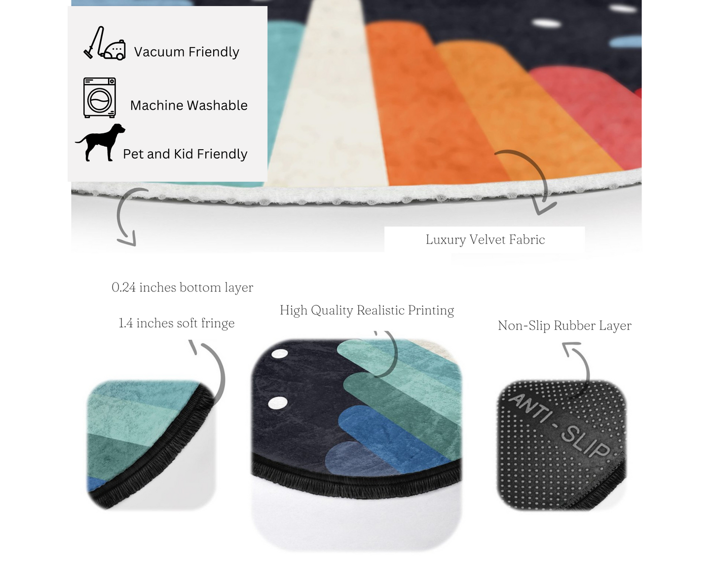 Space Rocket Kids Room Area Rug, Nursery Room Space Patterned Round