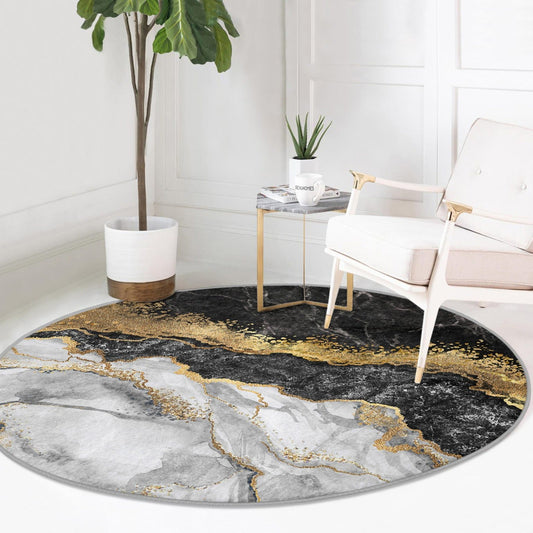 Luxury Marble Patterned Living Room Round Rug, Marble Design