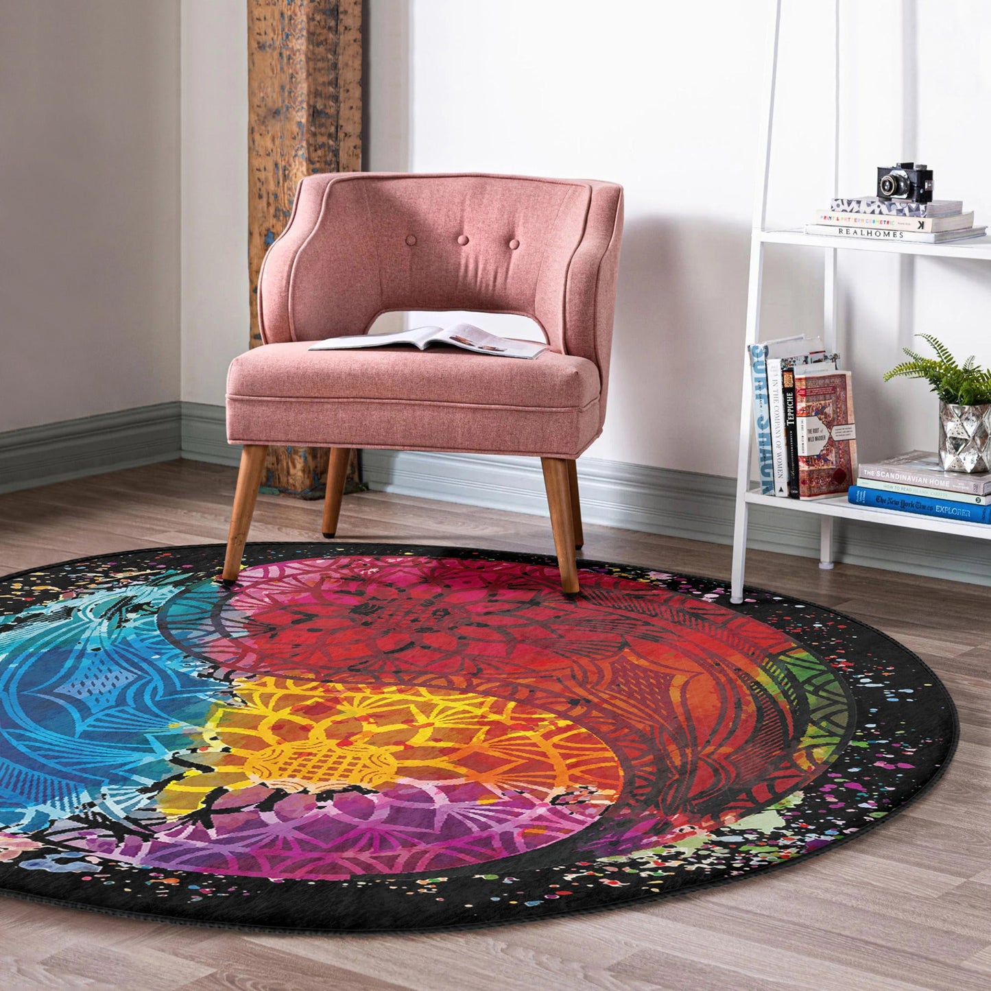 Colorful Round Rug, Living Room Area Rug, Bedroom Circle Carpet,