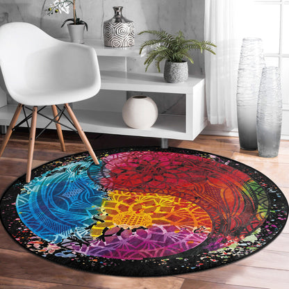 Colorful Round Rug, Living Room Area Rug, Bedroom Circle Carpet,