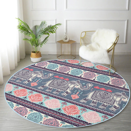 Elephant Patterned Round Rug, Meditation Room decoration Circle