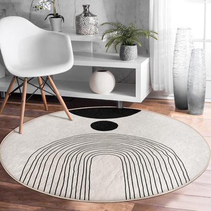 Abstract Round Rug, Minimalist Home Area Rug, Living Room Circle