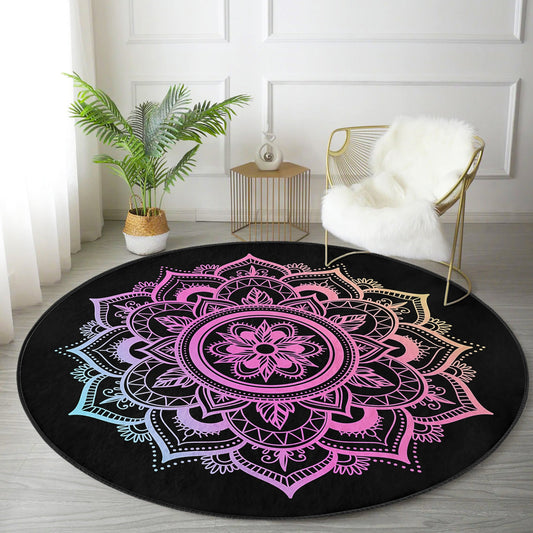 Mandala Round Rug, Meditative Area Rug, Meditation Room Floor Carpet,