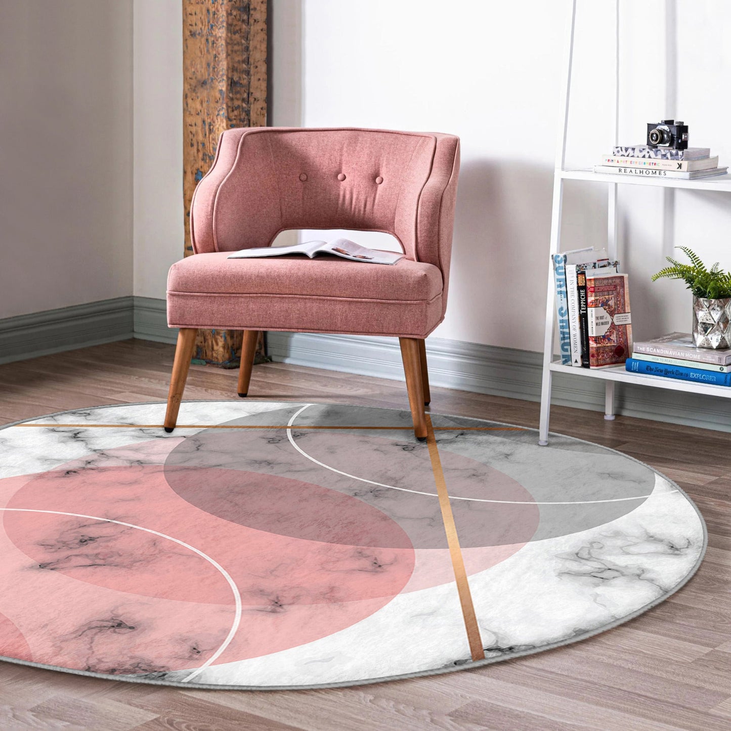 Abstract Living Room Round Rug, Decorative Minimalist Circle Carpet,