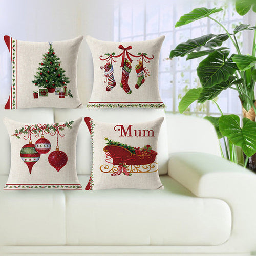 4Pcs Christmas Pillow Cover Home Decorative For