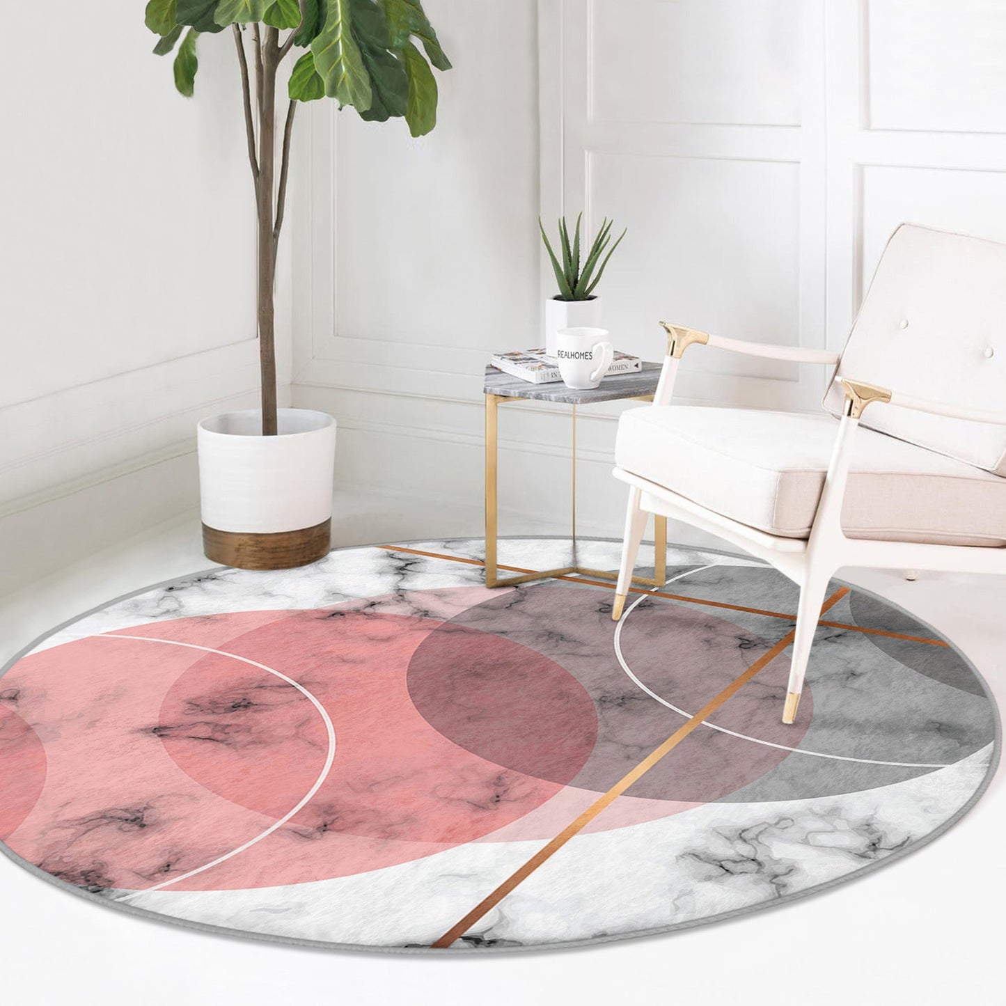 Abstract Living Room Round Rug, Decorative Minimalist Circle Carpet,