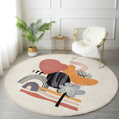 Abstract Round Rug, Minimalist Area Rug, Living Room Floor Carpet, Non