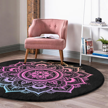 Mandala Round Rug, Meditative Area Rug, Meditation Room Floor Carpet,