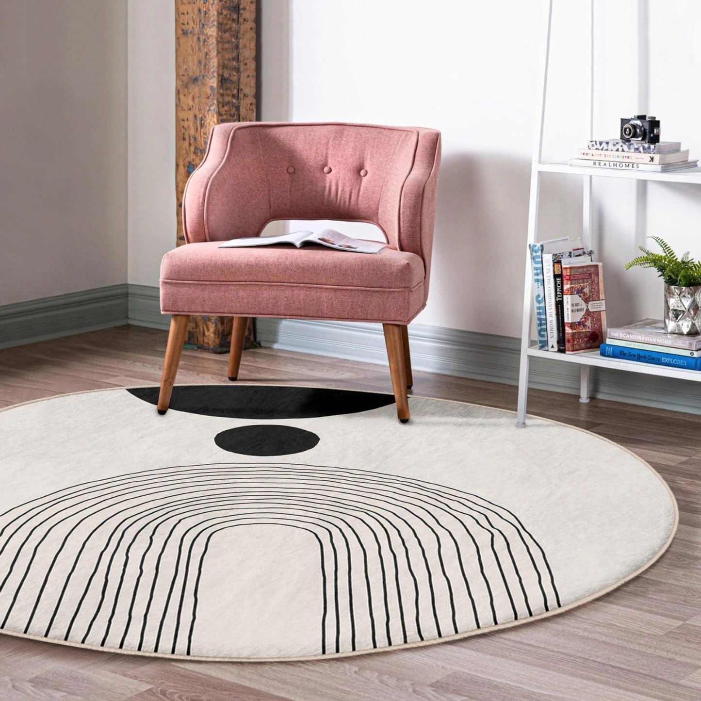 Abstract Round Rug, Minimalist Home Area Rug, Living Room Circle