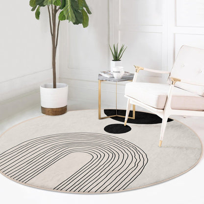 Abstract Round Rug, Minimalist Home Area Rug, Living Room Circle