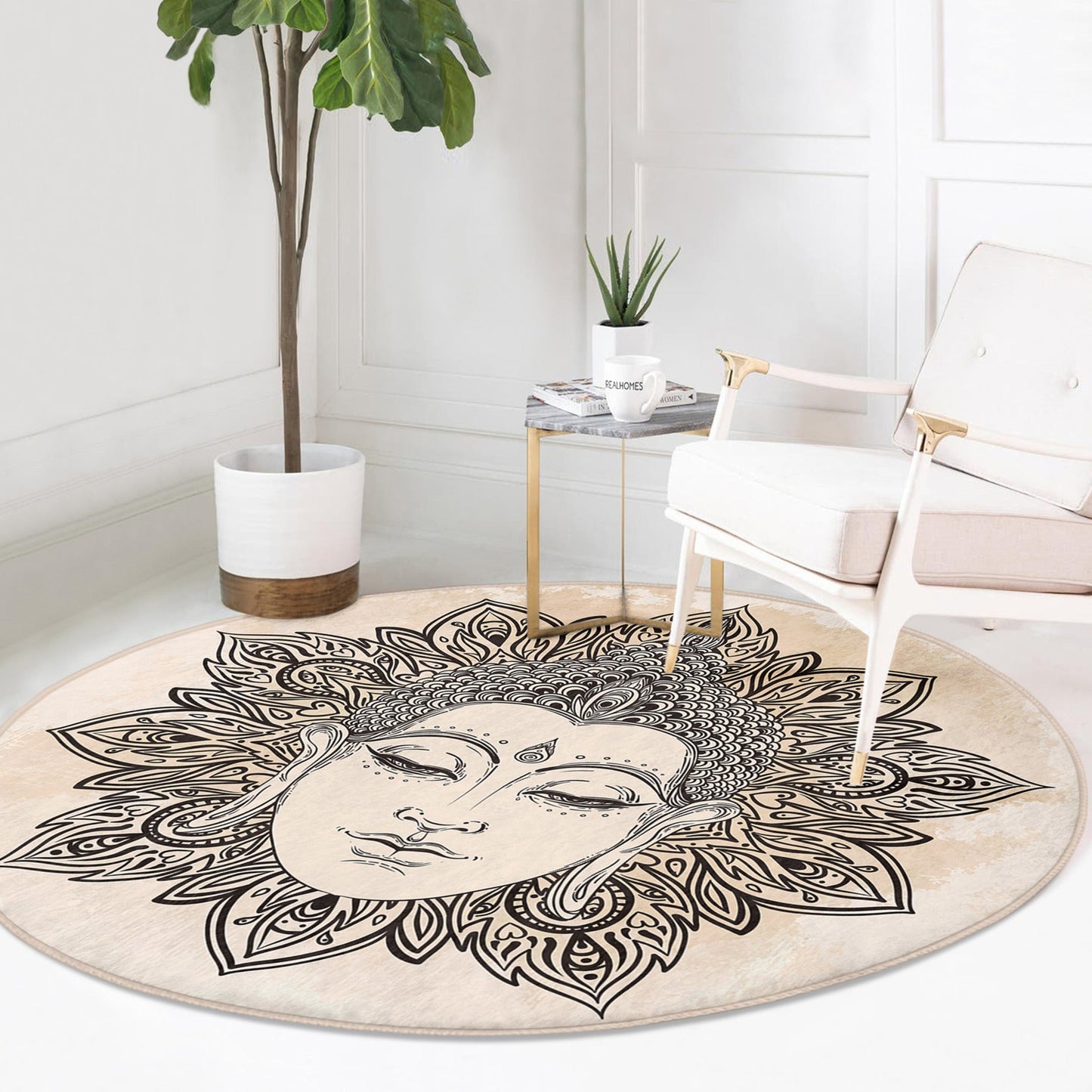 Meditation Room Decor Round Rug, Yoga Room Circle Carpet, Spiritual