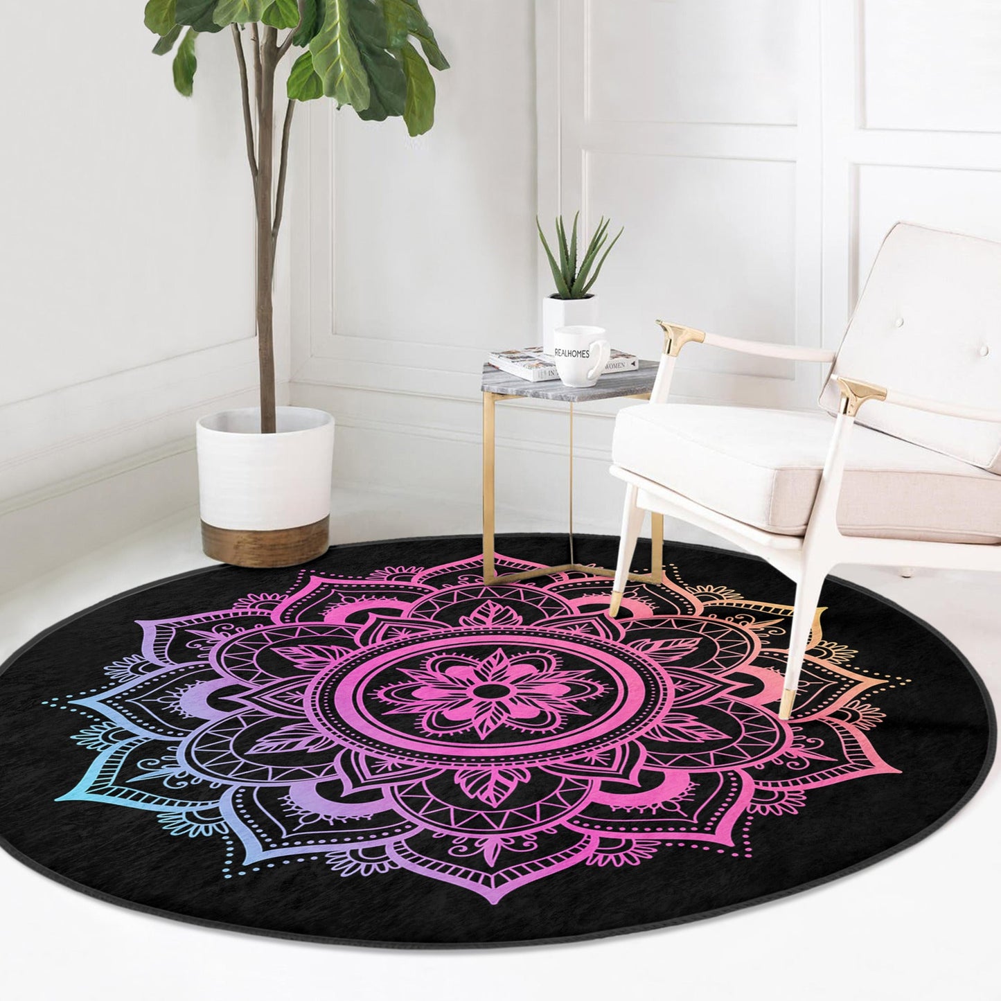 Mandala Round Rug, Meditative Area Rug, Meditation Room Floor Carpet,