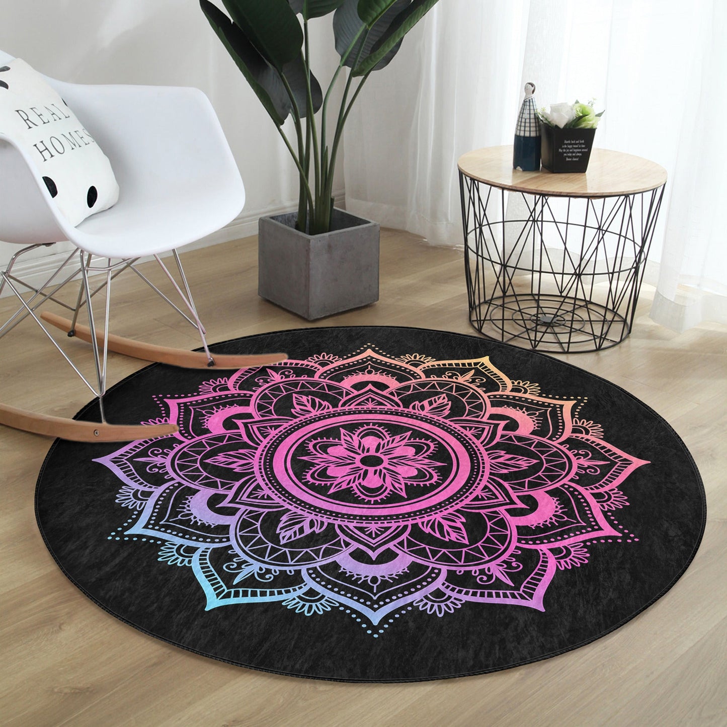 Mandala Round Rug, Meditative Area Rug, Meditation Room Floor Carpet,