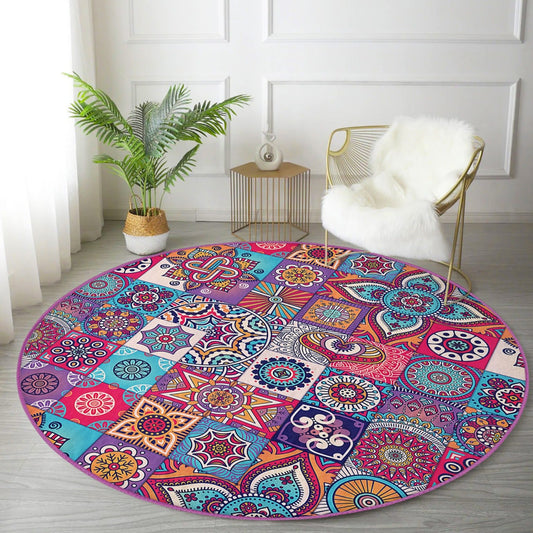 Mystic Round Rug, Decorative Colorful Floor Carpet, Non Slip Circle