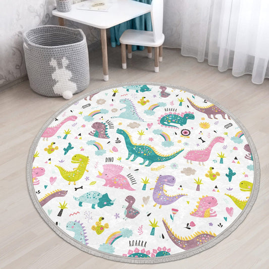 Dinosaur Kids Room Round Rug, Dinosaur Nursery Room Circle Carpet,