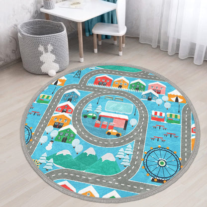 Cute Nursery Room Round Rug, Decorative Kids Room Nonslip Carpet,