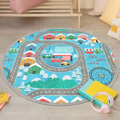 Cute Nursery Room Round Rug, Decorative Kids Room Nonslip Carpet,