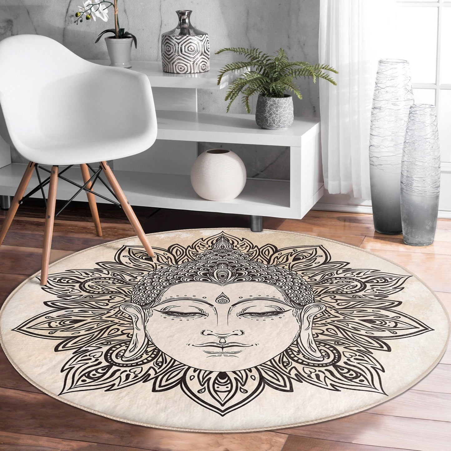 Meditation Room Decor Round Rug, Yoga Room Circle Carpet, Spiritual