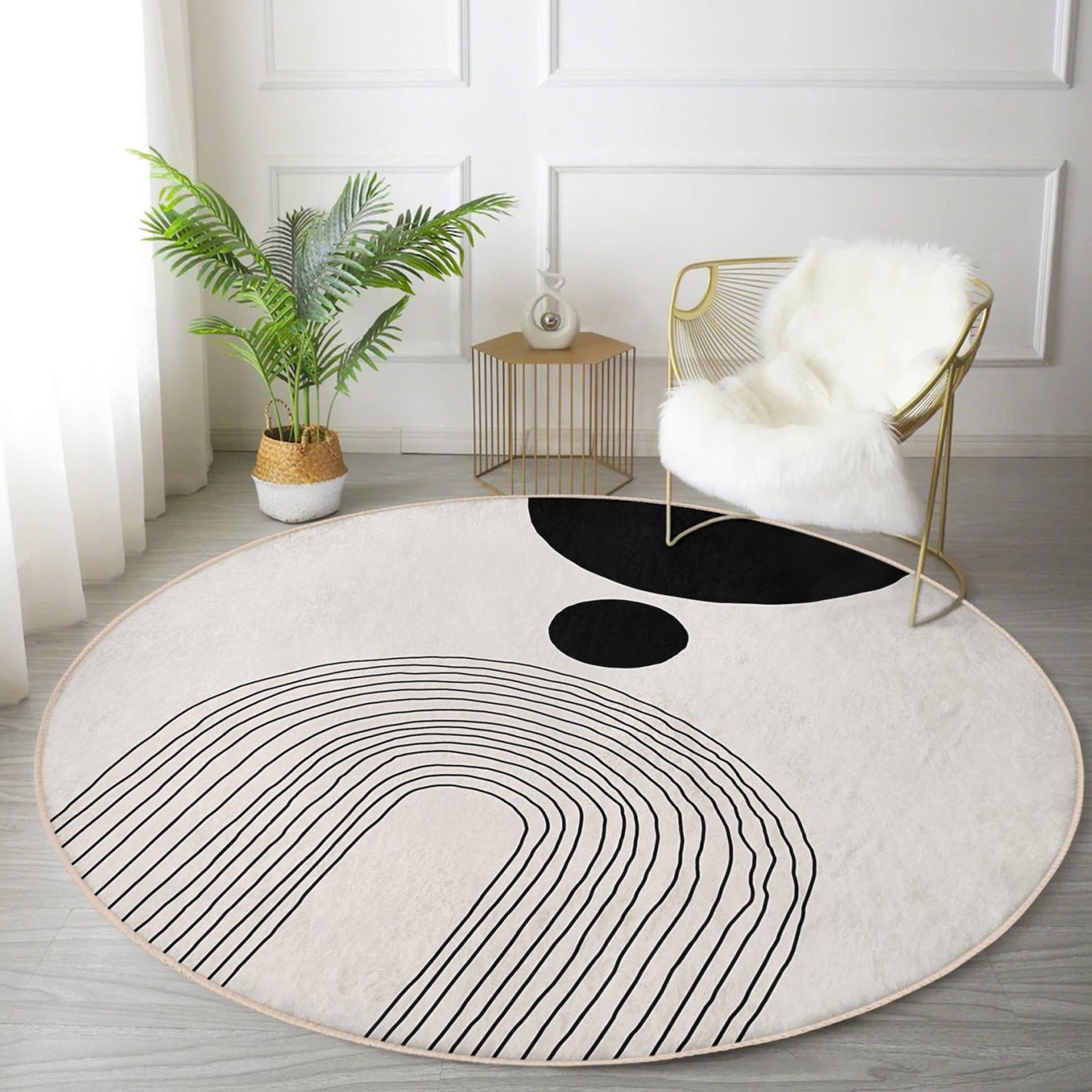 Abstract Round Rug, Minimalist Home Area Rug, Living Room Circle