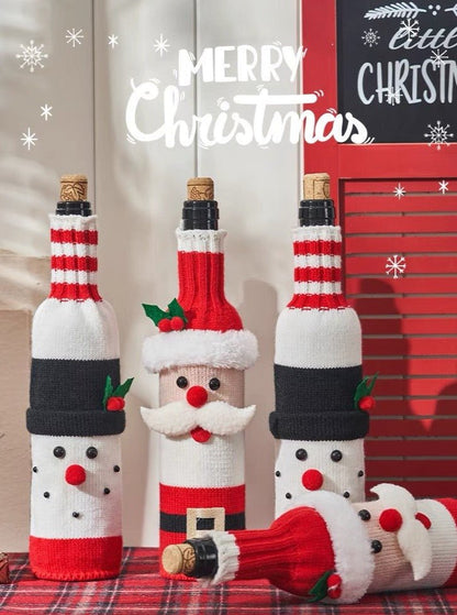 Cute Knitted Christmas Wine Bottle Cover Sleeves Set of 3 Pcs ( $10