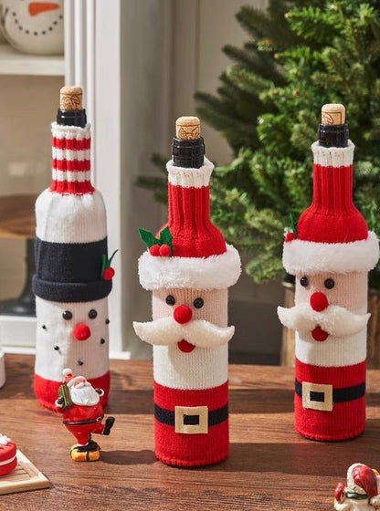 Cute Knitted Christmas Wine Bottle Cover Sleeves Set of 3 Pcs ( $10