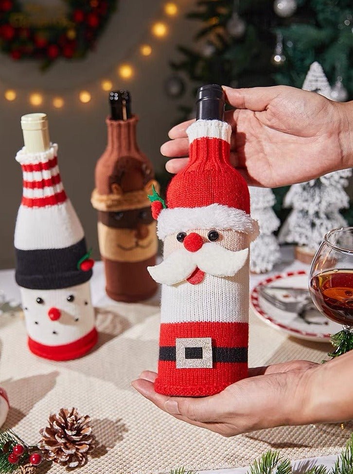 Cute Knitted Christmas Wine Bottle Cover Sleeves Set of 3 Pcs ( $10