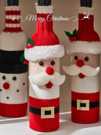 Cute Knitted Christmas Wine Bottle Cover Sleeves Set of 3 Pcs ( $10