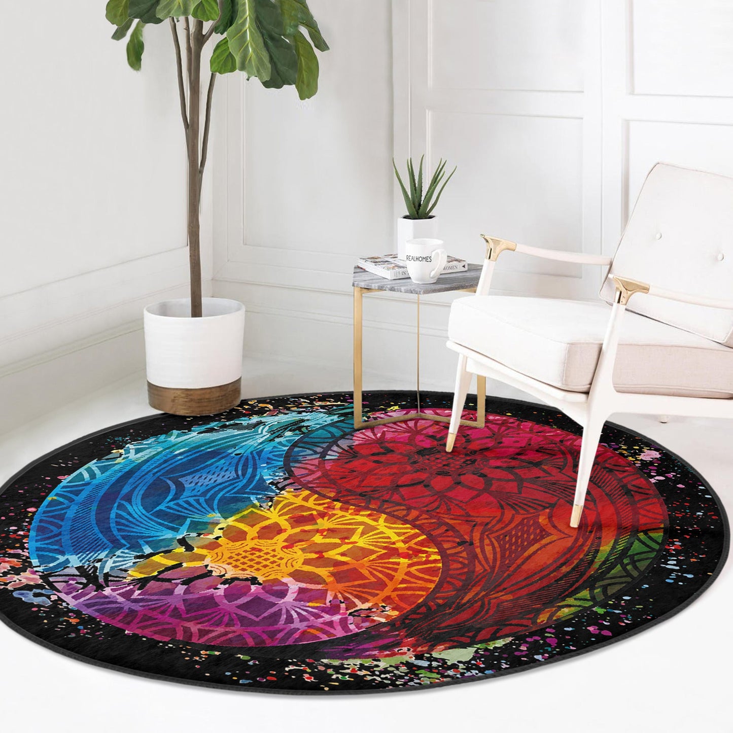 Colorful Round Rug, Living Room Area Rug, Bedroom Circle Carpet,