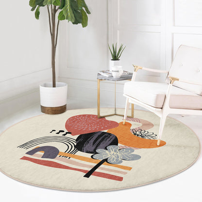 Abstract Round Rug, Minimalist Area Rug, Living Room Floor Carpet, Non