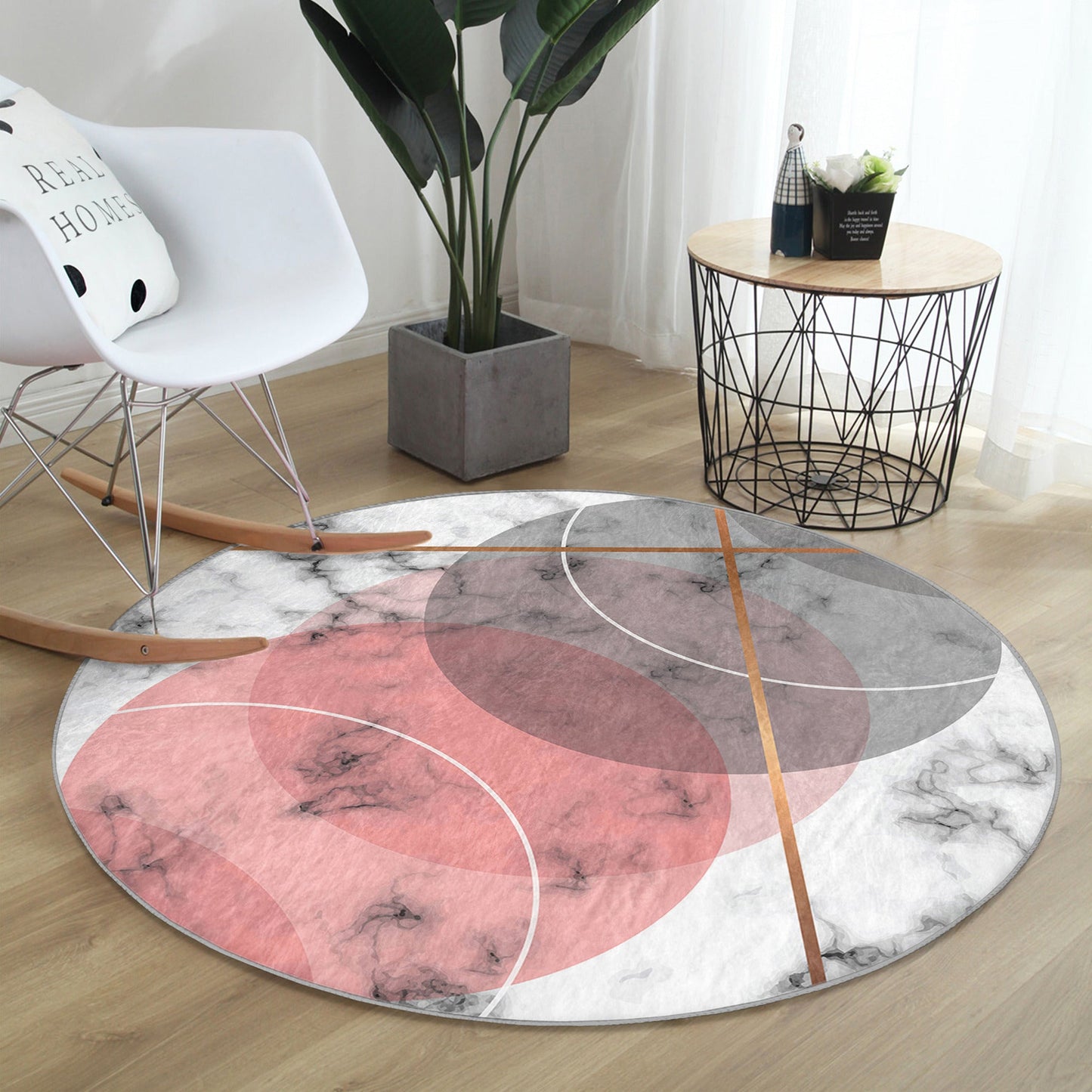 Abstract Living Room Round Rug, Decorative Minimalist Circle Carpet,