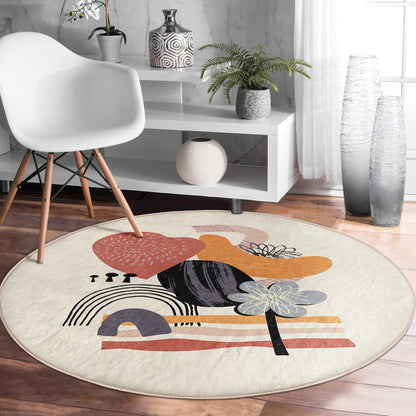 Abstract Round Rug, Minimalist Area Rug, Living Room Floor Carpet, Non