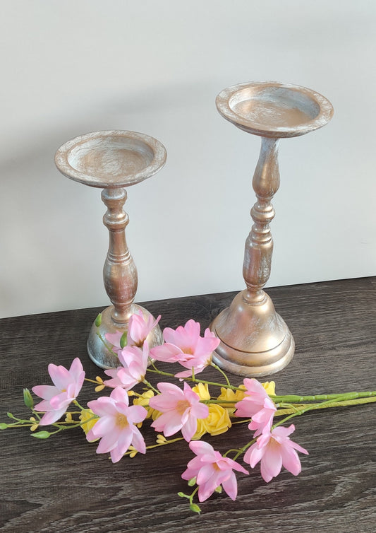 Elegant Aluminium Pillar Candle Holders - Set of 2