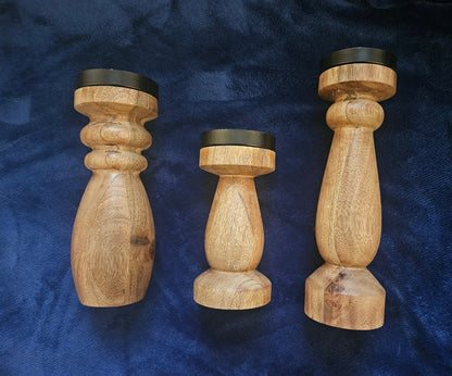 Handcrafted Wood Candle Holders - Set of 3